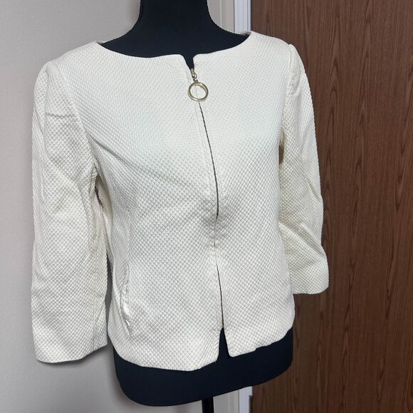 Women's Linda Allard Ellen Tracy Off White Open Front Blazer Zip Jacket Size 8 - Picture 1 of 10